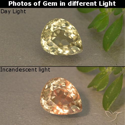 1.05ct Naturel Jaune clair Diaspore Couleur Changeant, En forme de poire, VS