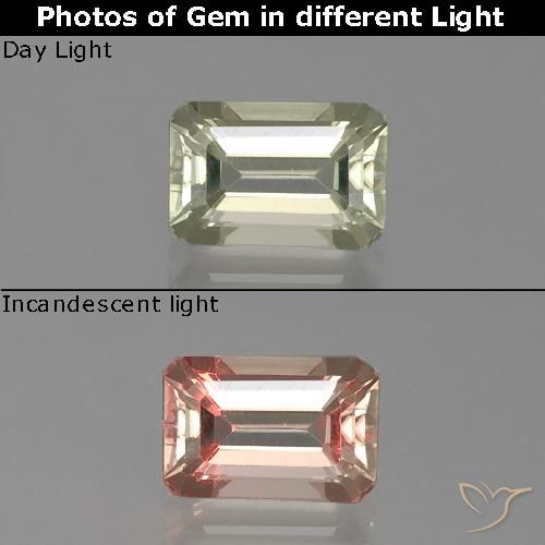 1.31ct Naturel Jaune très clair Diaspore Couleur Changeant, Taille émeraude, VVS-VS