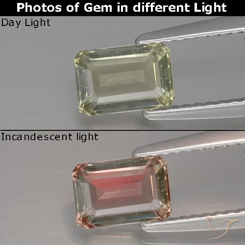 1.04ct Naturel Jaune très clair Diaspore Couleur Changeant, Taille émeraude, VVS-VS