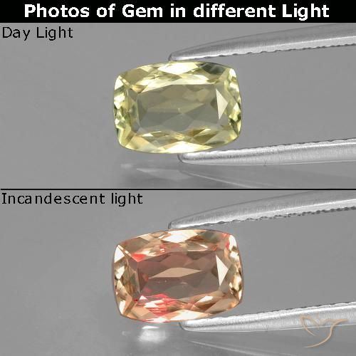 1.14ct Naturel Jaune moyen Diaspore Couleur Changeant, Coussin, VVS-VS