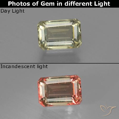 1.05ct Naturel Jaune brunâtre Diaspore Couleur Changeant, Taille émeraude, VS
