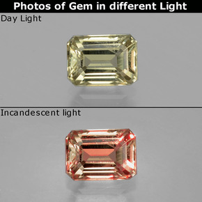 Diaspore à changement de couleur multicolore naturelle taille émeraude, 1,03 ct, VS