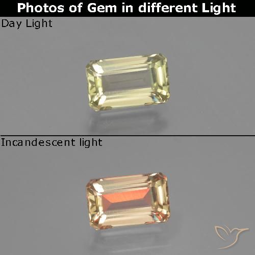 1.37ct Naturel Jaune clair Diaspore Couleur Changeant, Taille émeraude, VVS-VS