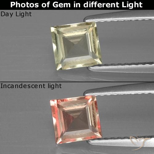 0.91ct Naturel Jaune doré clair Diaspore Couleur Changeant, Carré, VVS-VS