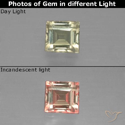0.78ct Naturel Jaune doré clair Diaspore Couleur Changeant, Carré, VVS-VS