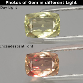 Diaspore Couleur Changeant Jaune moyen naturelle Coupe coussin, 1.12 ct, VS