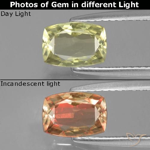 0.93ct Naturel Jaune moyen Diaspore Couleur Changeant, Coussin, VVS-VS