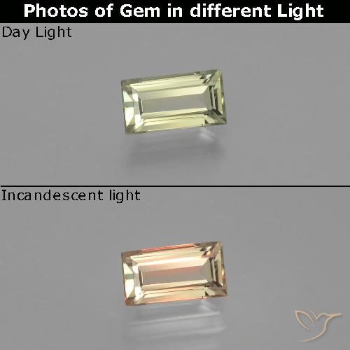 1.27ct Naturel Jaune très clair Diaspore Couleur Changeant, Baquette, VVS
