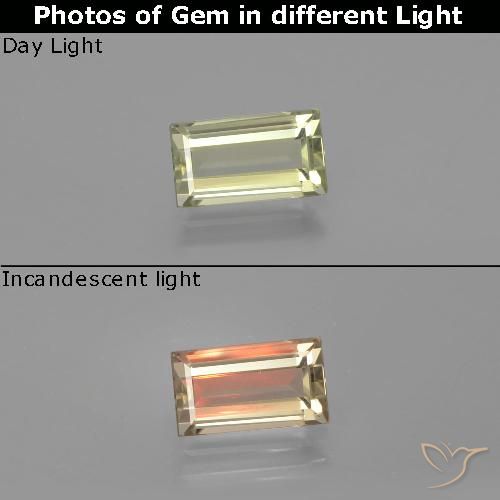 Diaspore à changement de couleur jaune naturelle baguette, 1,41 ct, VVS