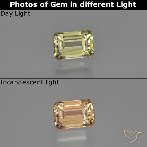 1.21ct Naturel Jaune clair Diaspore Couleur Changeant, Taille émeraude, VVS-VS