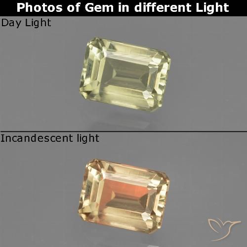 Diaspore Couleur Changeant Vert jaunâtre naturelle Octogone / coupe Émeraude, 0.91 ct, VVS-VS