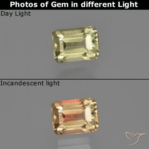 1.04ct Naturel Jaune moyen Diaspore Couleur Changeant, Taille émeraude, VS