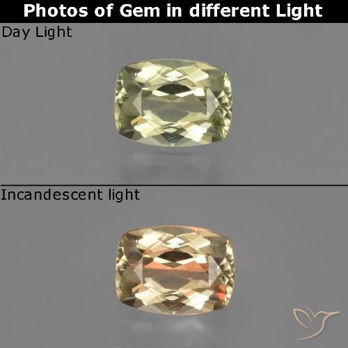 1.04ct Naturel Jaune très clair Diaspore Couleur Changeant, Coussin, VVS-VS