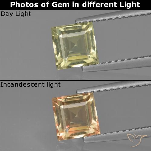 1.01ct Naturel Jaune pâle Diaspore Couleur Changeant, Carré, VVS-VS