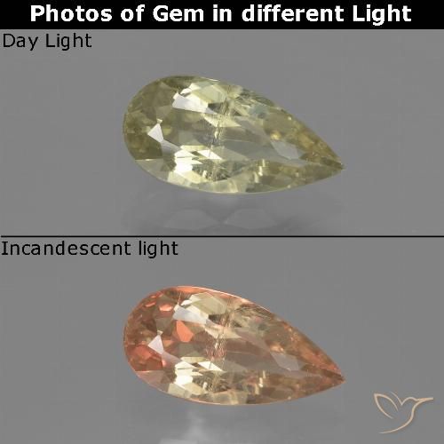1.36ct Naturel Jaune brunâtre Diaspore Couleur Changeant, En forme de poire, VS-SI
