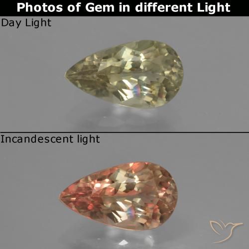 1.35ct Naturel Jaune clair Diaspore Couleur Changeant, En forme de poire, VS-SI