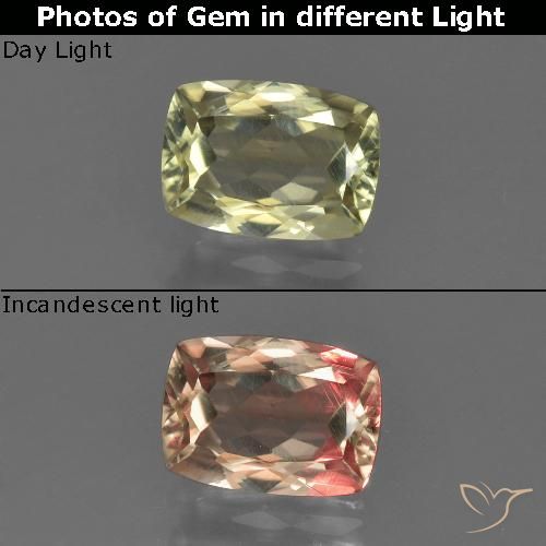 1.08ct Naturel Jaune pâle Diaspore Couleur Changeant, Coussin, VS
