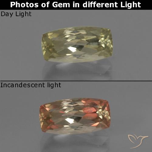 1.25ct Naturel Jaune brunâtre Diaspore Couleur Changeant, Coussin, VS