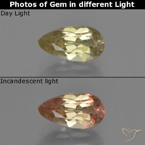 0.86ct Naturel Jaune terreux Diaspore Couleur Changeant, En forme de poire, VS-SI