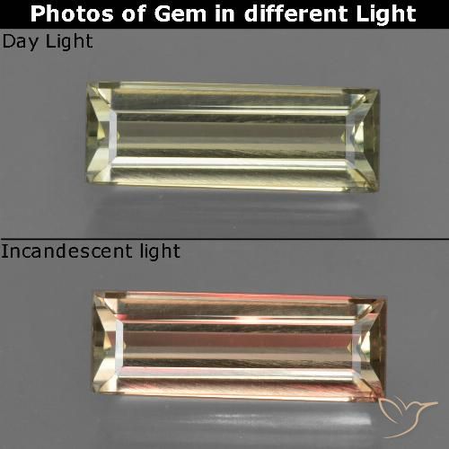 1.75ct Naturel Jaune brunâtre Diaspore Couleur Changeant, Baquette, VVS-VS