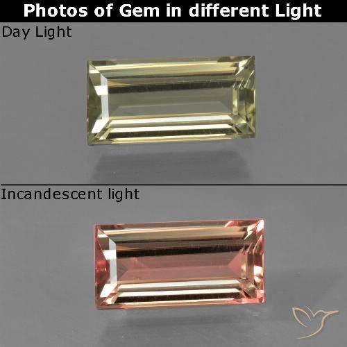 1.33ct Naturel Jaune brunâtre Diaspore Couleur Changeant, Baquette, VVS