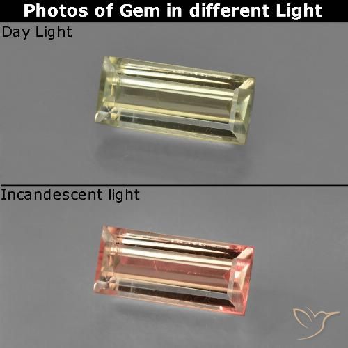 1.18ct Naturel Jaune moyen Diaspore Couleur Changeant, Baquette, VS