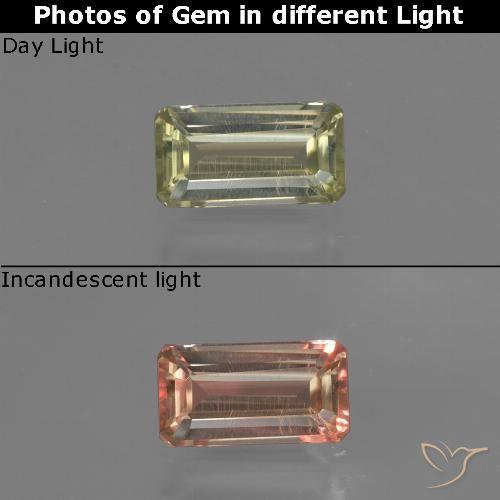 0.68ct Naturel Jaune pâle Diaspore Couleur Changeant, Taille émeraude, VVS-VS
