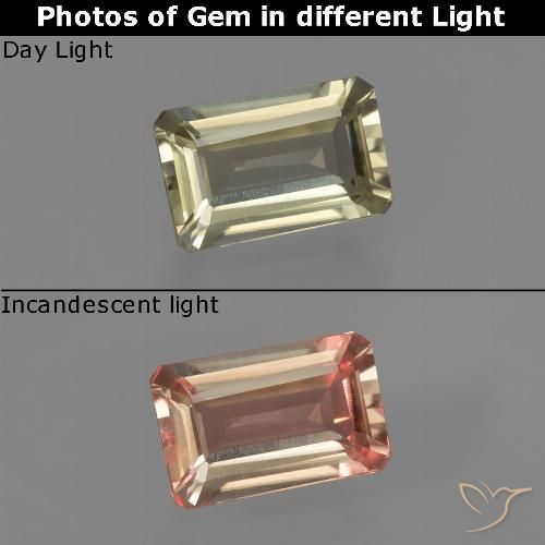 Diaspore à changement de couleur jaune naturelle taille émeraude, 0,83 ct, VVS-VS