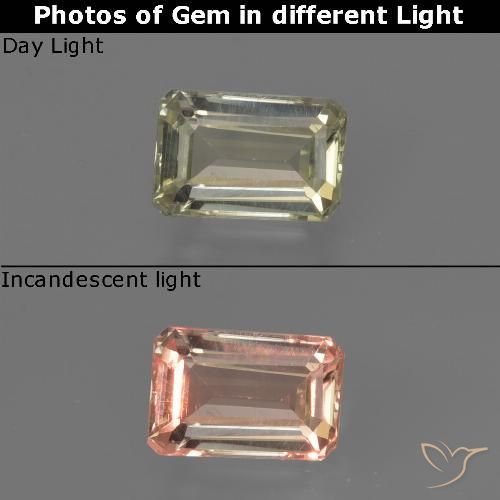 0.82ct Naturel Jaune moyen Diaspore Couleur Changeant, Taille émeraude, VVS-VS