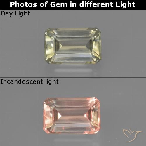 0.85ct Naturel Jaune clair Diaspore Couleur Changeant, Taille émeraude, VS