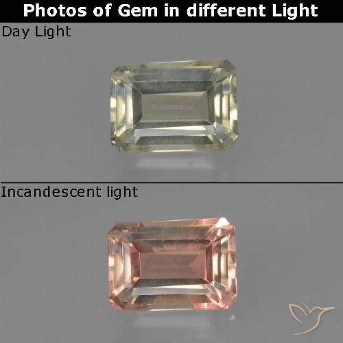 0.82ct Naturel Jaune pâle Diaspore Couleur Changeant, Taille émeraude, VS