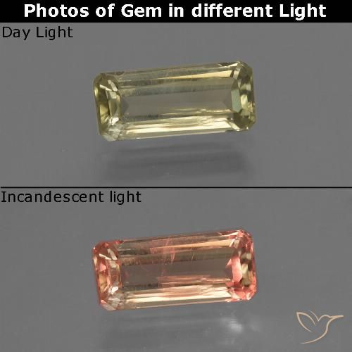 0.95ct Naturel Jaune clair Diaspore Couleur Changeant, Taille émeraude, VS-SI