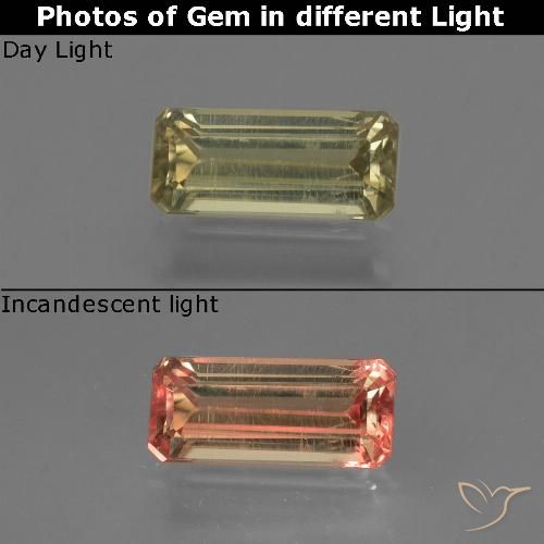 0.91ct Naturel Jaune moyen Diaspore Couleur Changeant, Taille émeraude, VS