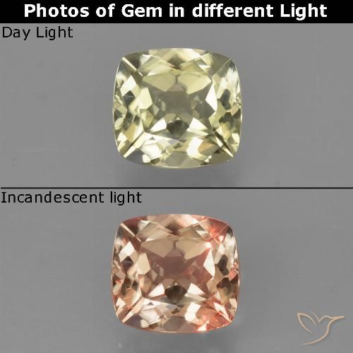 Diaspore Couleur Changeant Jaune très clair naturelle Coupe coussin, 0.89 ct, VVS-VS