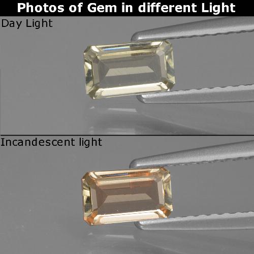 Diaspore à changement de couleur jaune naturelle taille émeraude, 0,46 ct, VVS-VS
