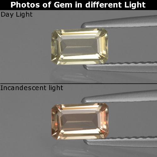 Diaspore Couleur Changeant Jaune très clair naturelle Taille émeraude, 0.59 ct, VVS-VS