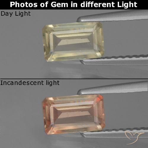 0.80ct Naturel Jaune très pâle Diaspore Couleur Changeant, Taille émeraude, VS