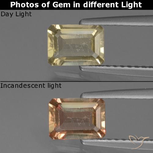 0.78ct Naturel Jaune moyen Diaspore Couleur Changeant, Taille émeraude, VS