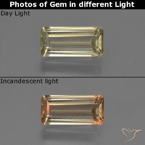 0.75ct Naturel Jaune pâle Diaspore Couleur Changeant, Taille émeraude, VS