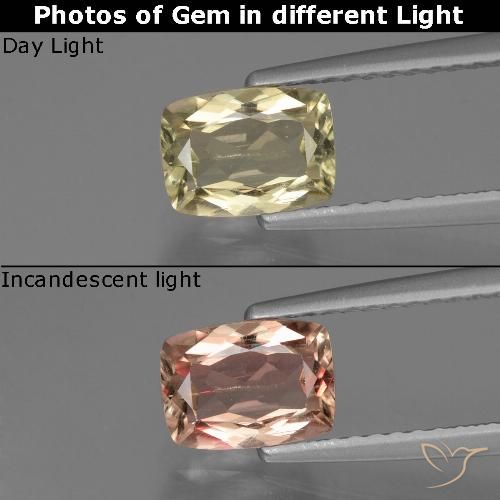 1.09ct Naturel Jaune très clair Diaspore Couleur Changeant, Coussin, VS-SI