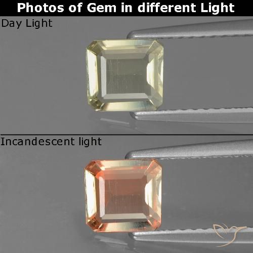0.73ct Naturel Jaune clair Diaspore Couleur Changeant, Taille émeraude, VS
