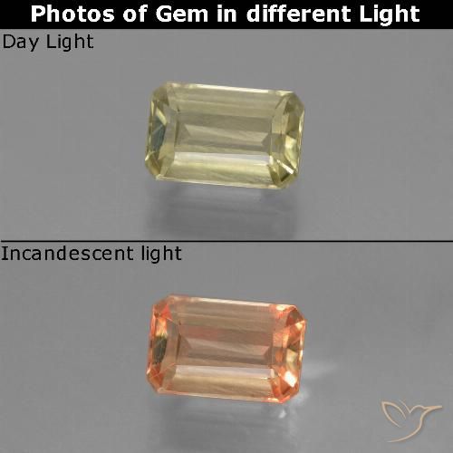 0.97ct Naturel Jaune clair Diaspore Couleur Changeant, Taille émeraude, VS