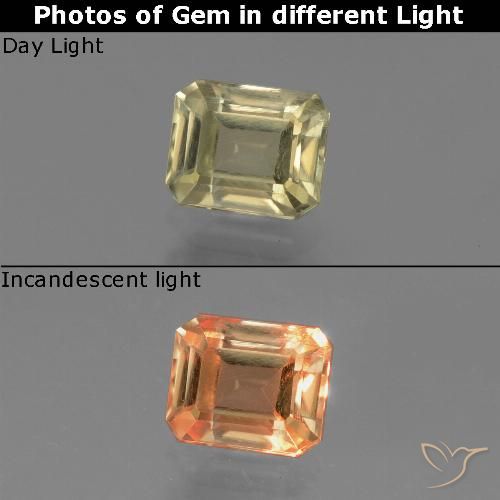 Diaspore à changement de couleur jaune naturelle taille émeraude, 1,19 ct, VS