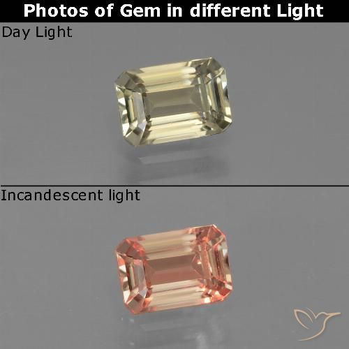 0.88ct Naturel Jaune terreux Diaspore Couleur Changeant, Taille émeraude, VVS-VS