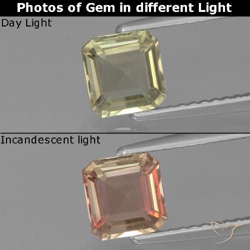 1.04ct Naturel Jaune très pâle Diaspore Couleur Changeant, Taille émeraude, VVS-VS