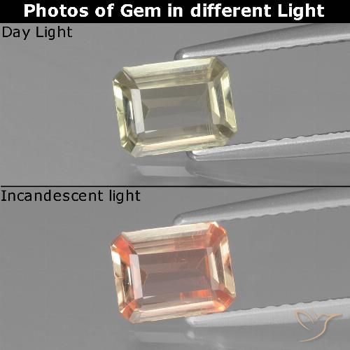 0.80ct Naturel Beige jaune Diaspore Couleur Changeant, Taille émeraude, VVS-VS