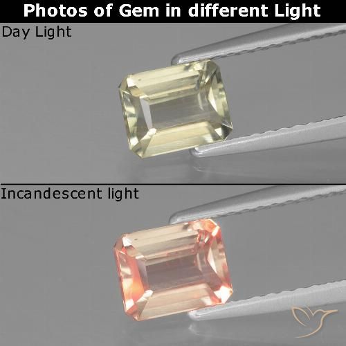 0.94ct Naturel Jaune très clair Diaspore Couleur Changeant, Taille émeraude, VVS-VS