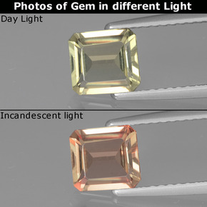 Diaspore à changement de couleur jaune naturelle taille émeraude, 1,15 ct, VVS-VS