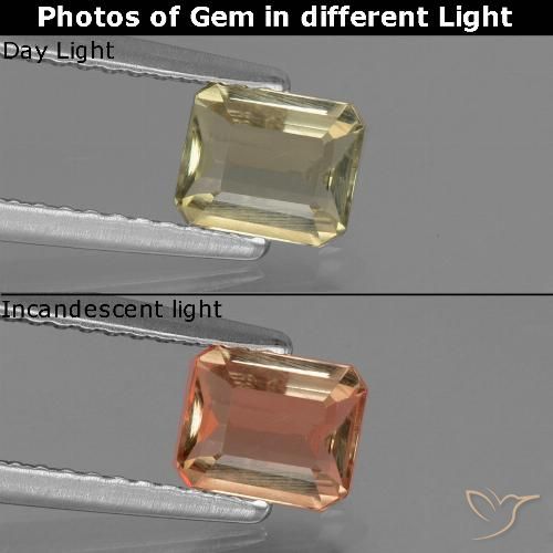 0.74ct Naturel Jaune chaud Diaspore Couleur Changeant, Taille émeraude, VS