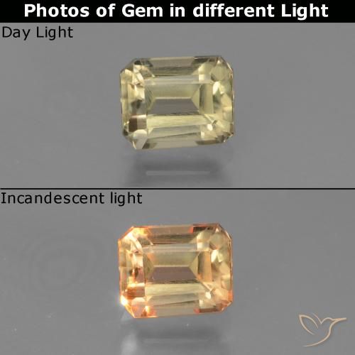 0.96ct Naturel Beige jaune Diaspore Couleur Changeant, Taille émeraude, VVS-VS